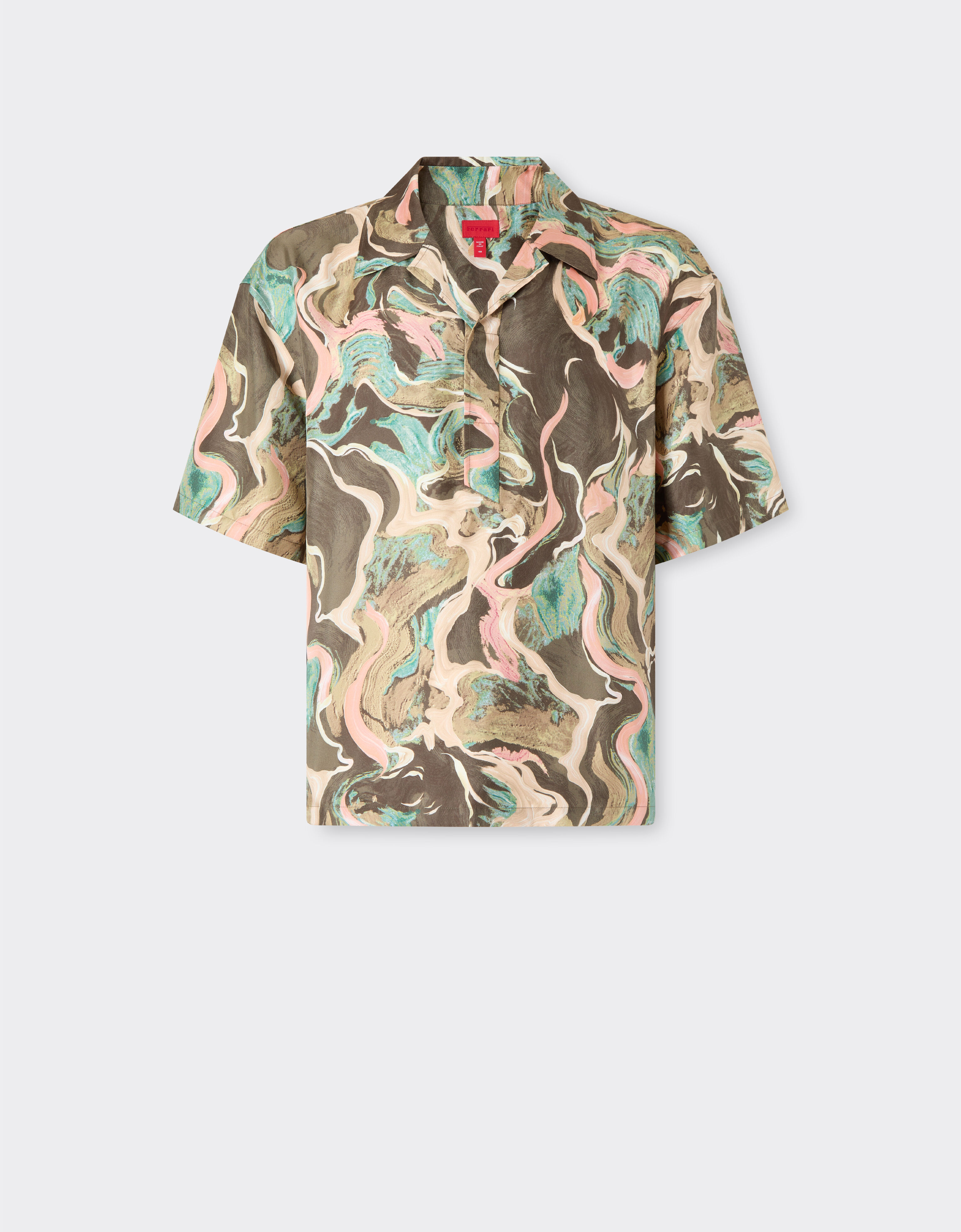 Ferrari Silk shirt with Marble Horse print Verde Cachi 50803f