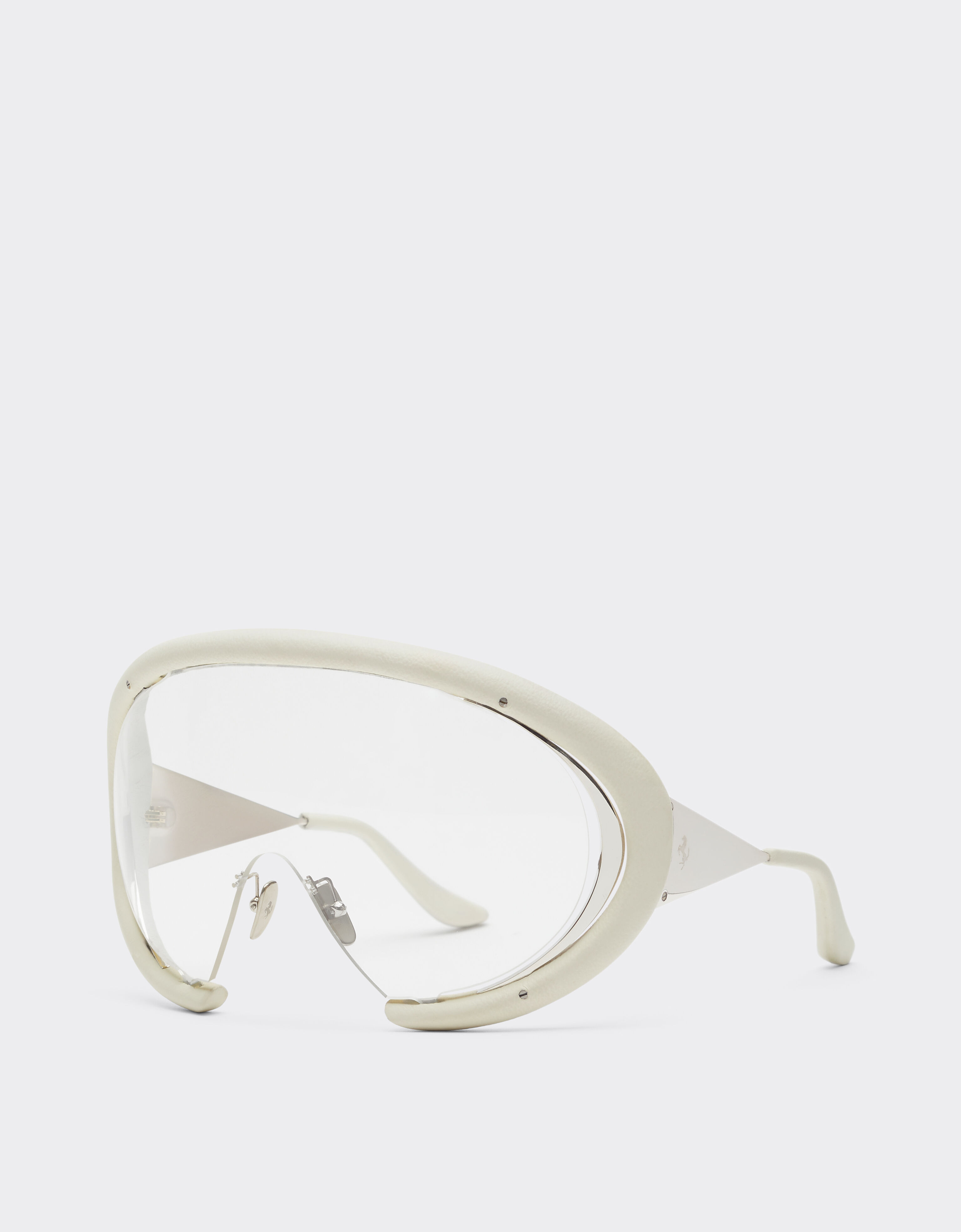 Ferrari Ferrari sunglasses in shinysilver metal and chalk white leather with transparent lenses Bianco Ottico LA0LLf