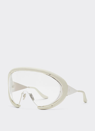 Ferrari sunglasses in shinysilver metal and chalk white leather with transparent lenses Ferrari Ferrari sunglasses in shinysilver metal and chalk white leather with transparent lenses Bianco Ottico LA0LLf
