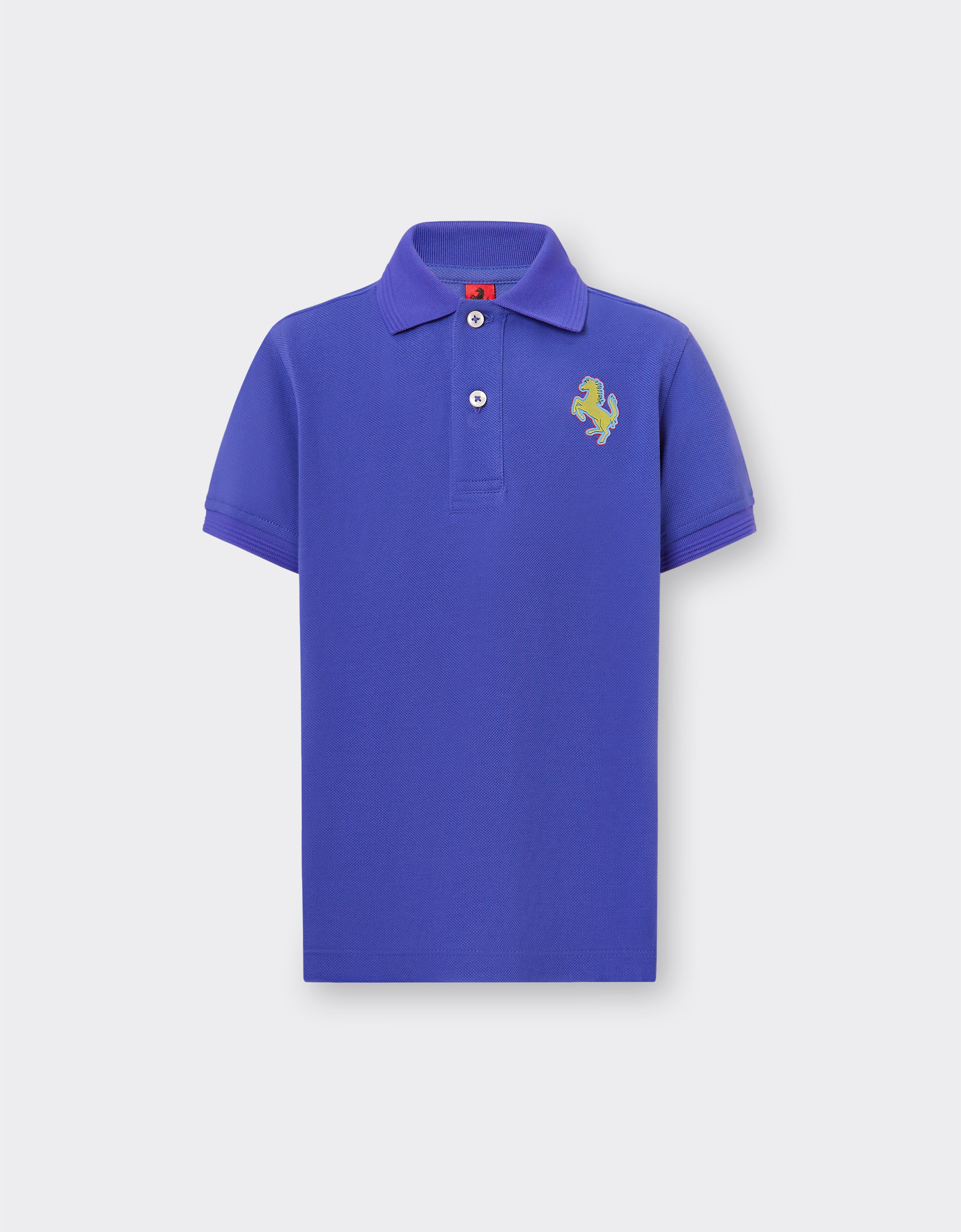 Ferrari Polo en piqué de coton avec écusson Cheval cabré Bleu poudré 48531fK