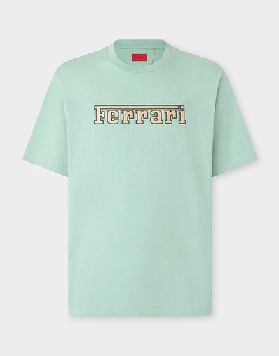 Ferrari コットン Tシャツ Ferrariロゴ刺繍 Granite Green 50837f