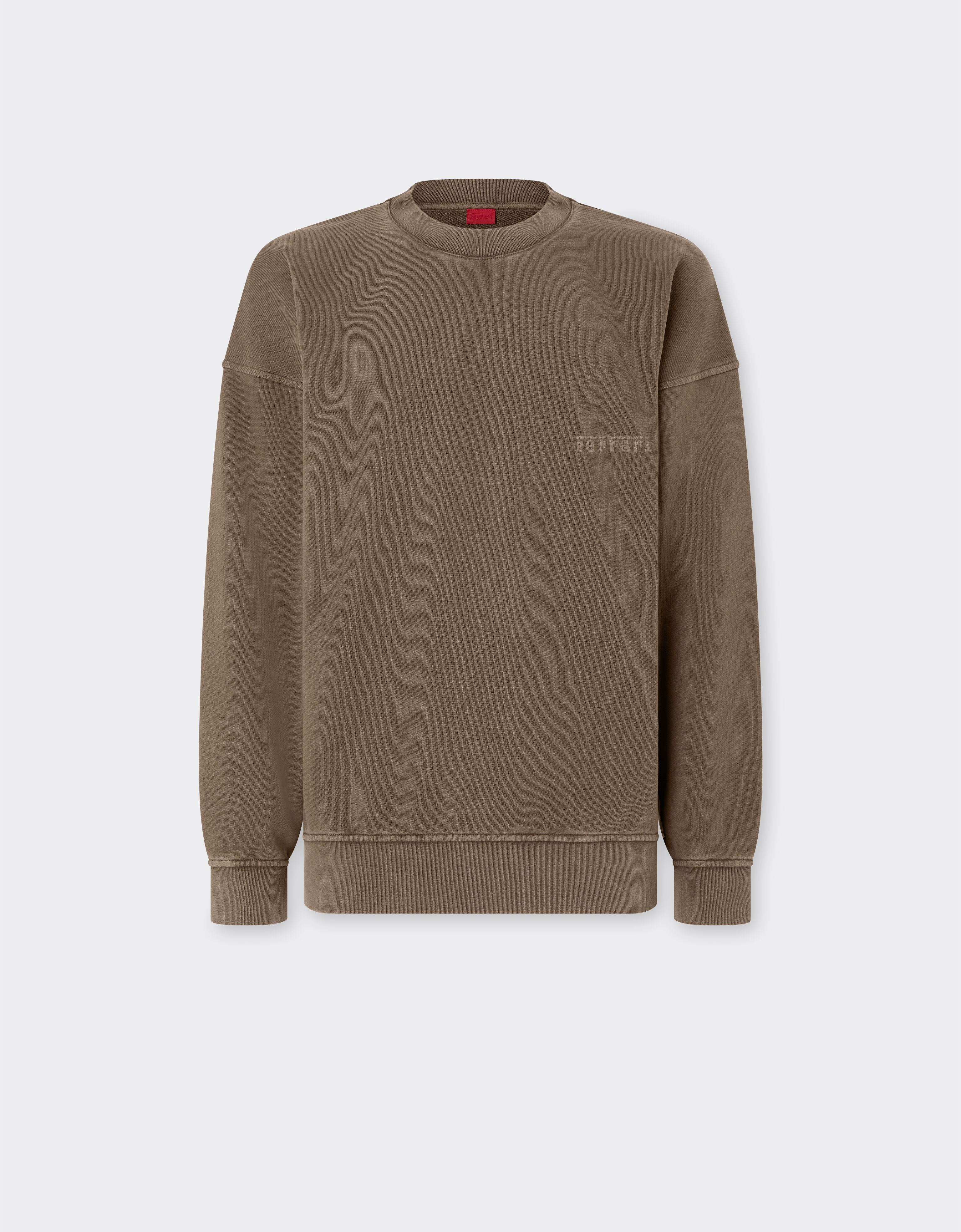 Ferrari Crewneck cotton sweatshirt with Ferrari logo Khaki Green 50338f