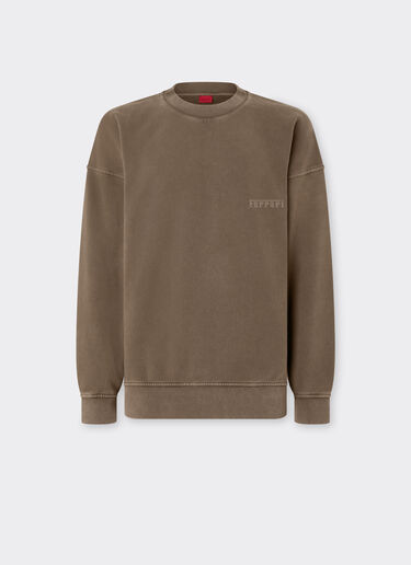 Ferrari Crewneck cotton sweatshirt with Ferrari logo Khaki Green 50338f