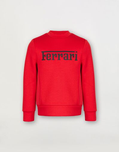 Ferrari Children’s sweatshirt in recycled scuba fabric with large Ferrari logo Rosso Corsa 46994fK
