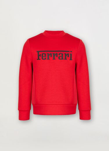 Ferrari Children’s sweatshirt in recycled scuba fabric with large Ferrari logo Rosso Corsa 46994fK