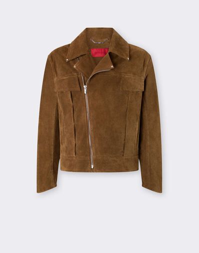 Ferrari Suede Biker Jacket with Prancing Horse Caffè CLMOU0015LCK0003f