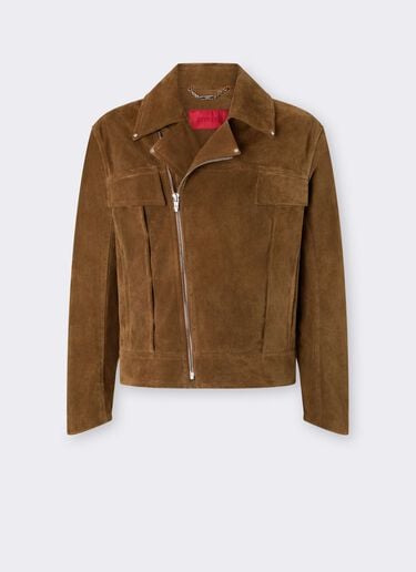 Chaqueta motera de ante con el Cavallino Rampante Ferrari Chaqueta motera de ante con el Cavallino Rampante Caffè CLMOU0015LCK0003f