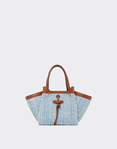 Ferrari Bolso tote pequeño de tela vaquera y piel Azul Denim 22425f