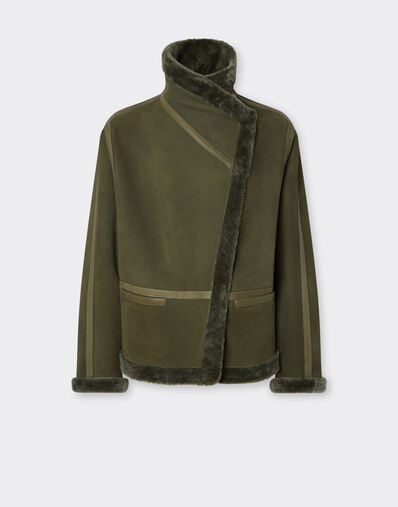 Ferrari Peacoat in merino wool with astrakhan effect Loden Green 49249f