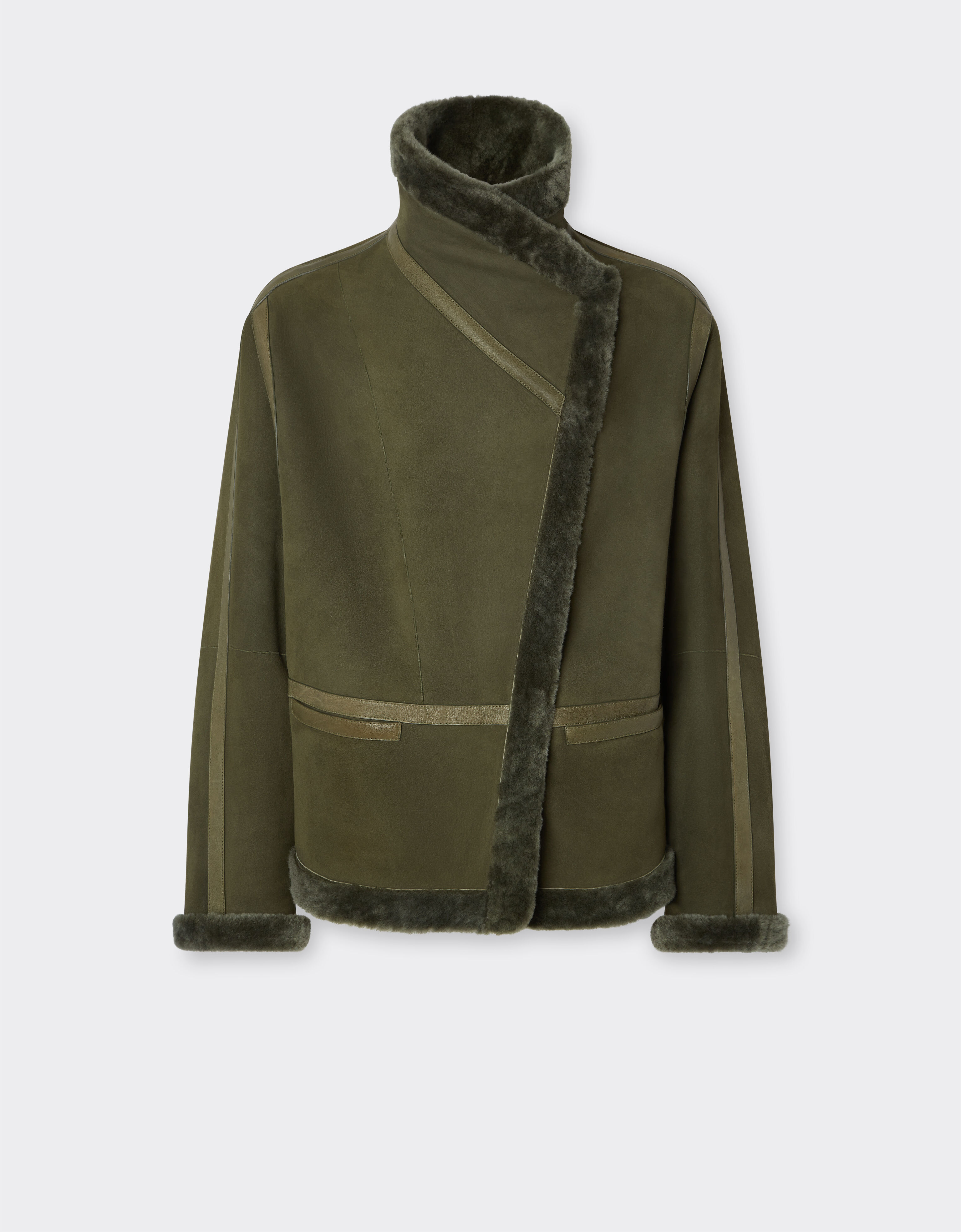 Ferrari Caban in lana merino effetto astrakan Verde Loden 49249f
