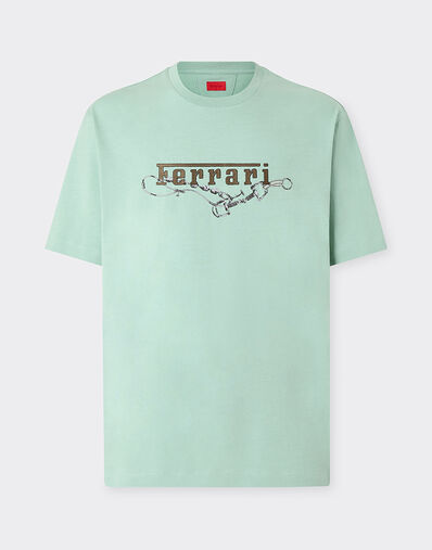Ferrari Cotton T-shirt with Ferrari embroidery Granite Green 50838f