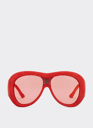 Ferrari Lunettes de soleil Limited Edition Ferrari recouvertes de cuir rouge avec un verre rouge effet miroir Rouge F1244f