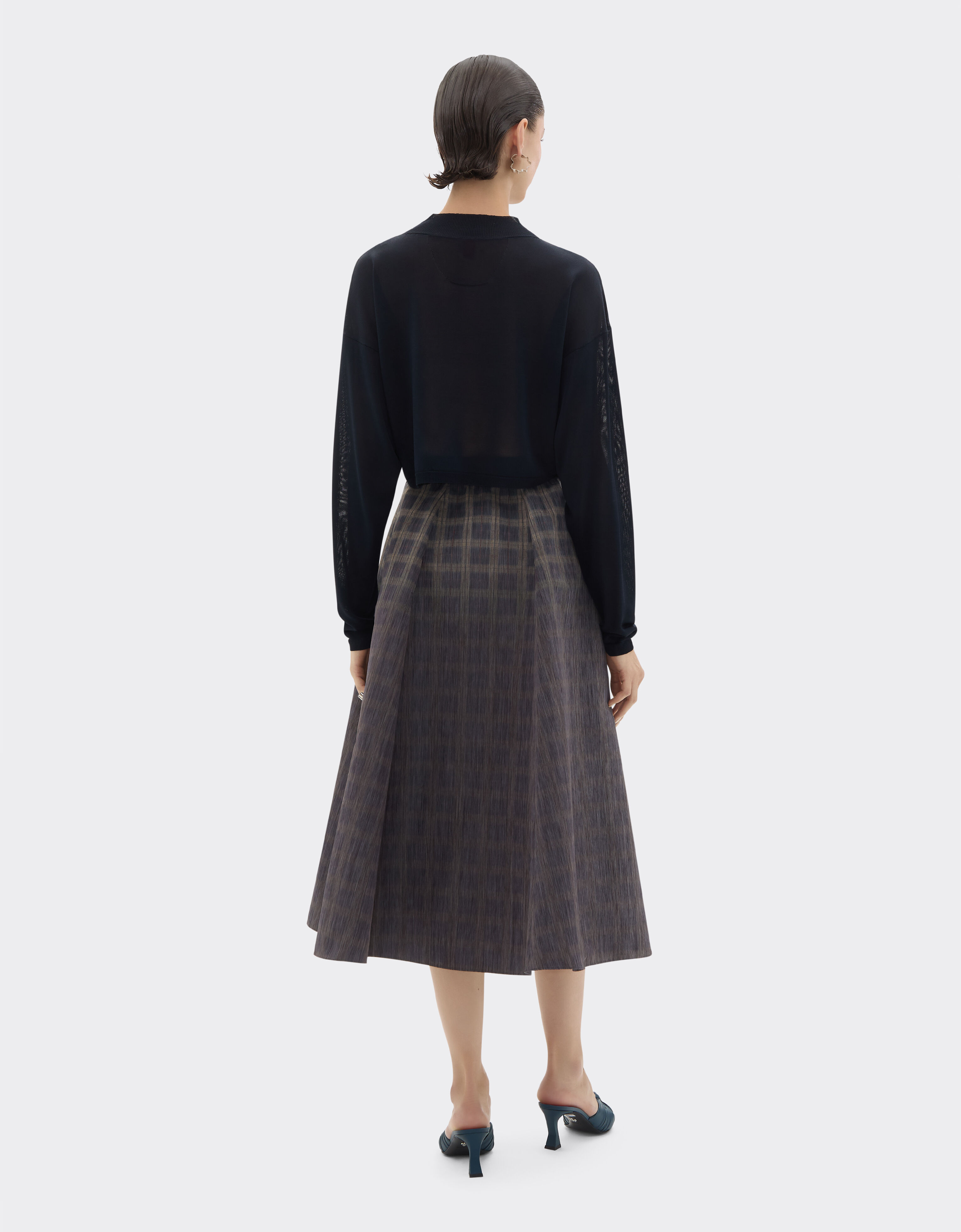 Ferrari Long skirt in chiné check printed nylon Mahogany 22651f