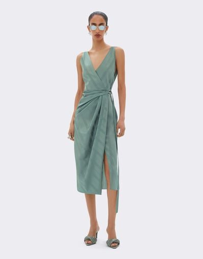 Silk Satin Dress with Pekin Pattern Ferrari Silk Satin Dress with Pekin Pattern Salvia CWWDR0019WAC0001f