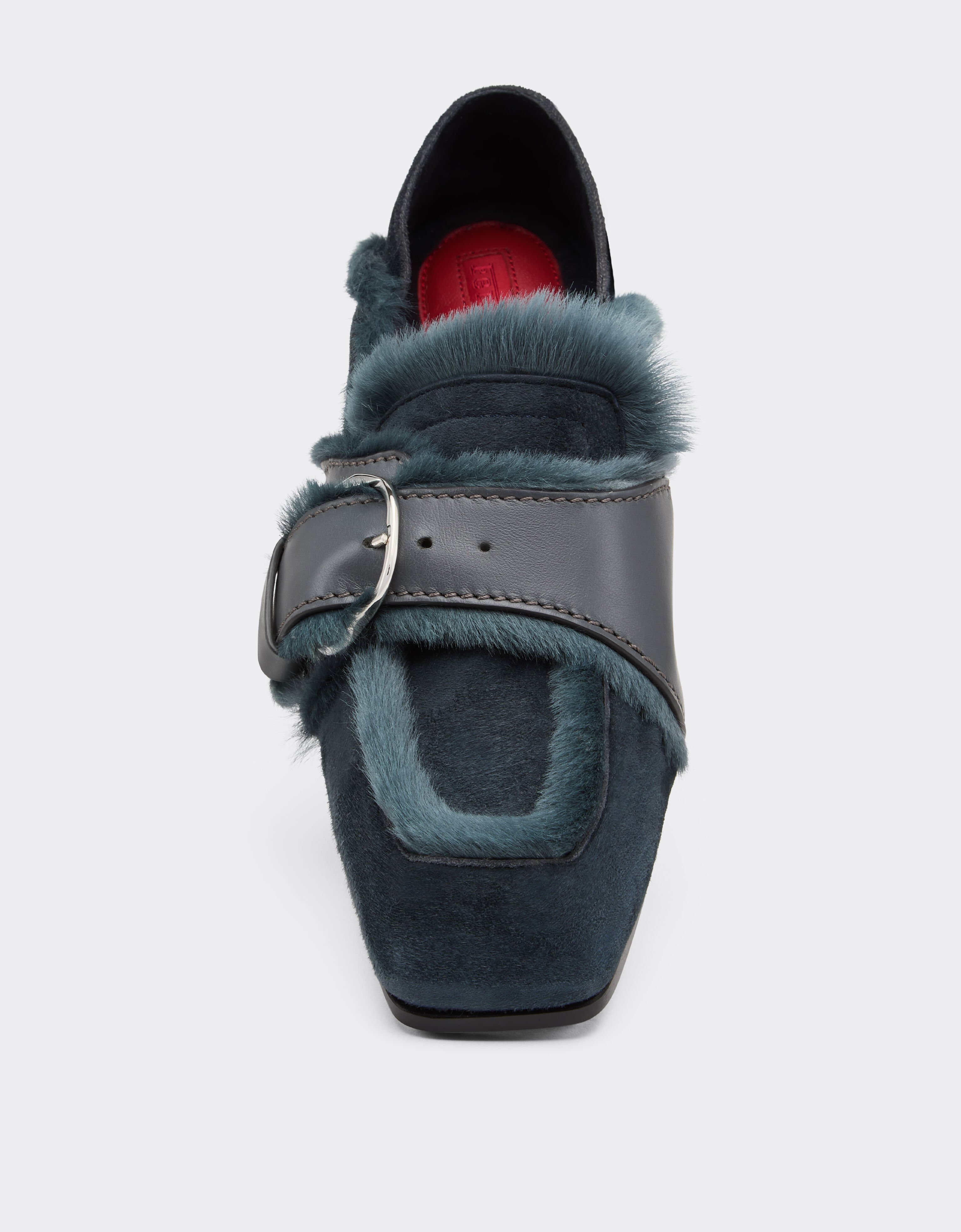 Ferrari Suede moccasin with fur edging Peacock 49162f