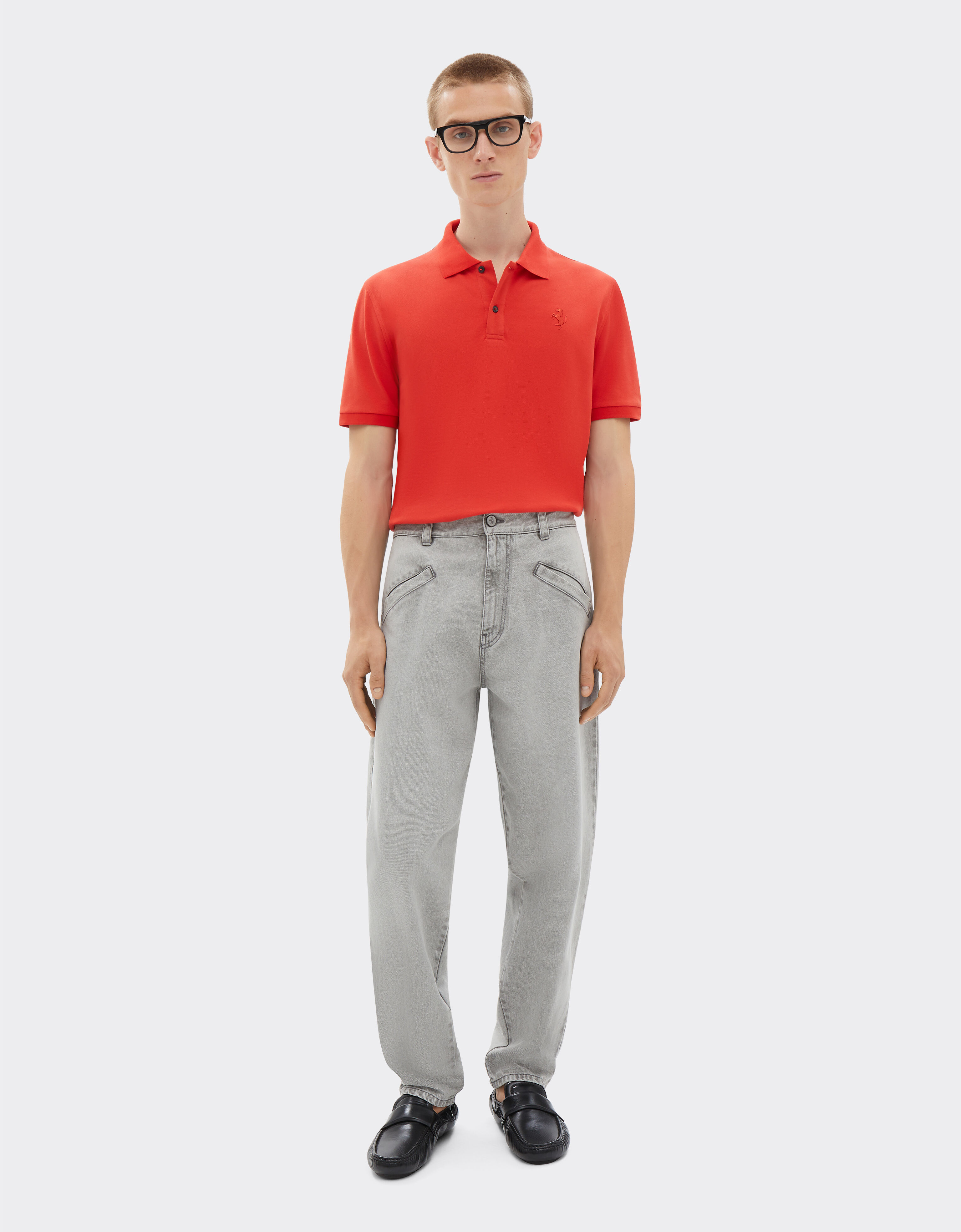Ferrari Organic cotton piqué polo shirt with Prancing Horse Rosso Dino 47822f