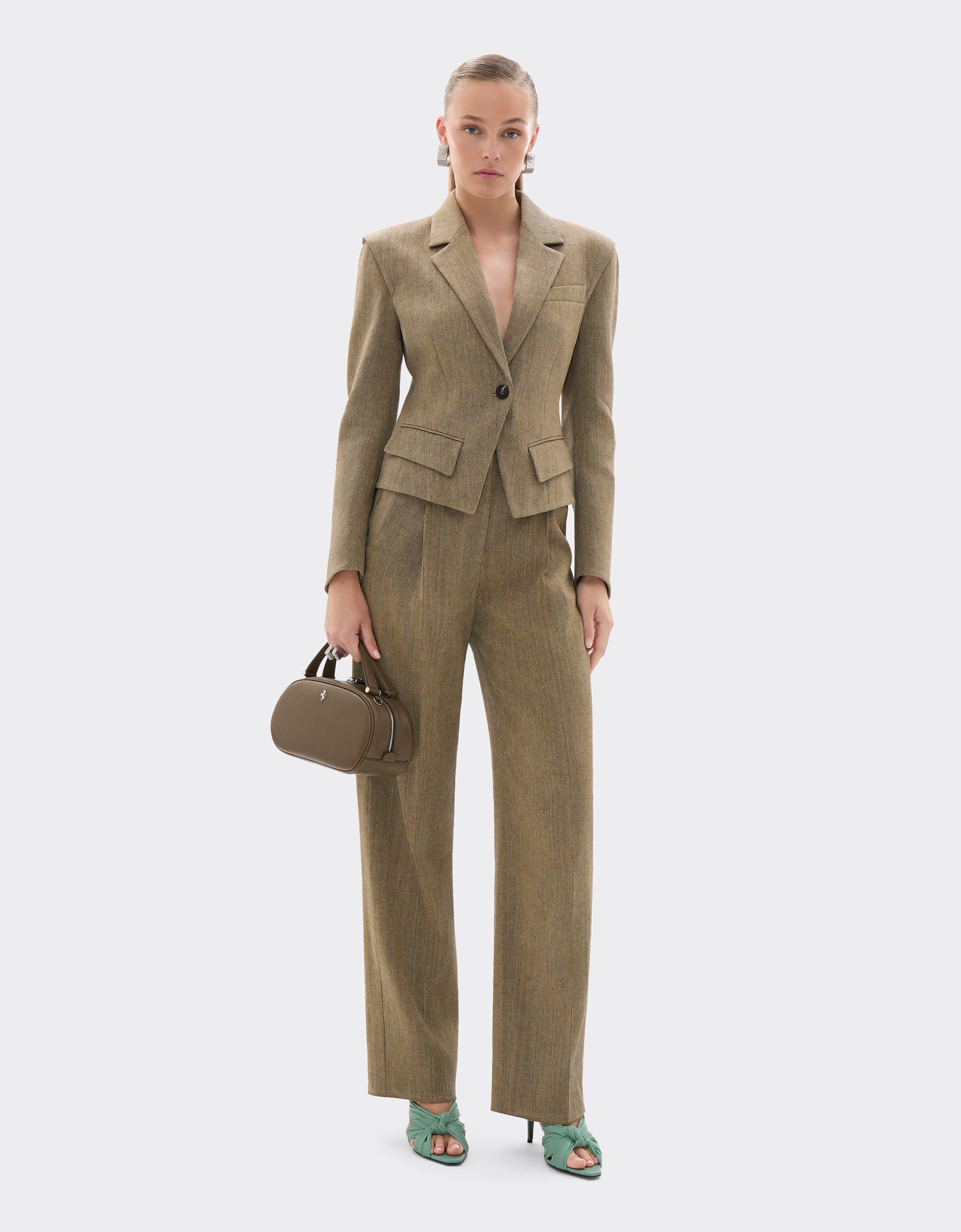 Ferrari Pantalon en sergé de lin et coton Khaki Green 50050f