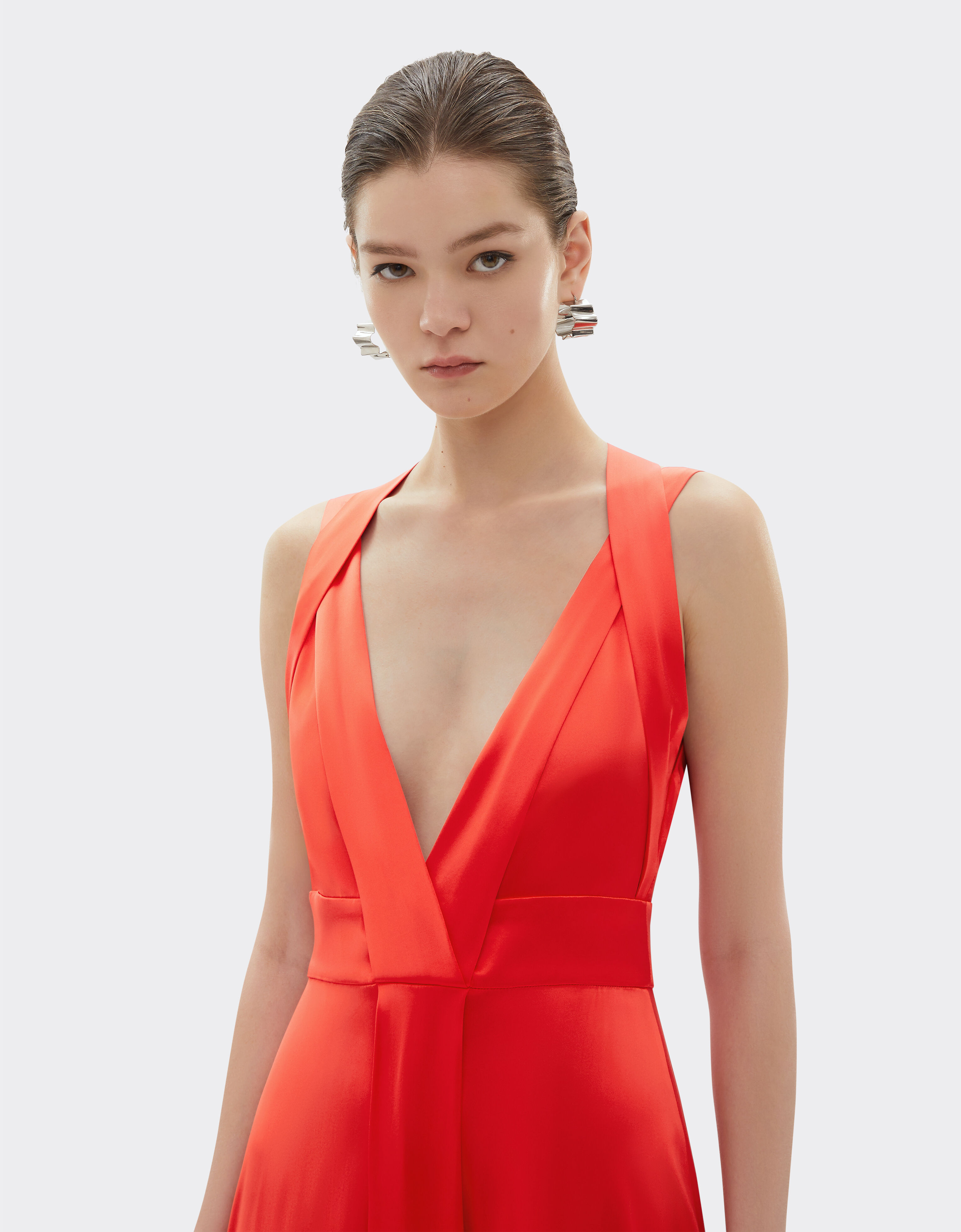 Ferrari Langes Kleid aus Stretch-Satin-Twill Schwarz 21633f