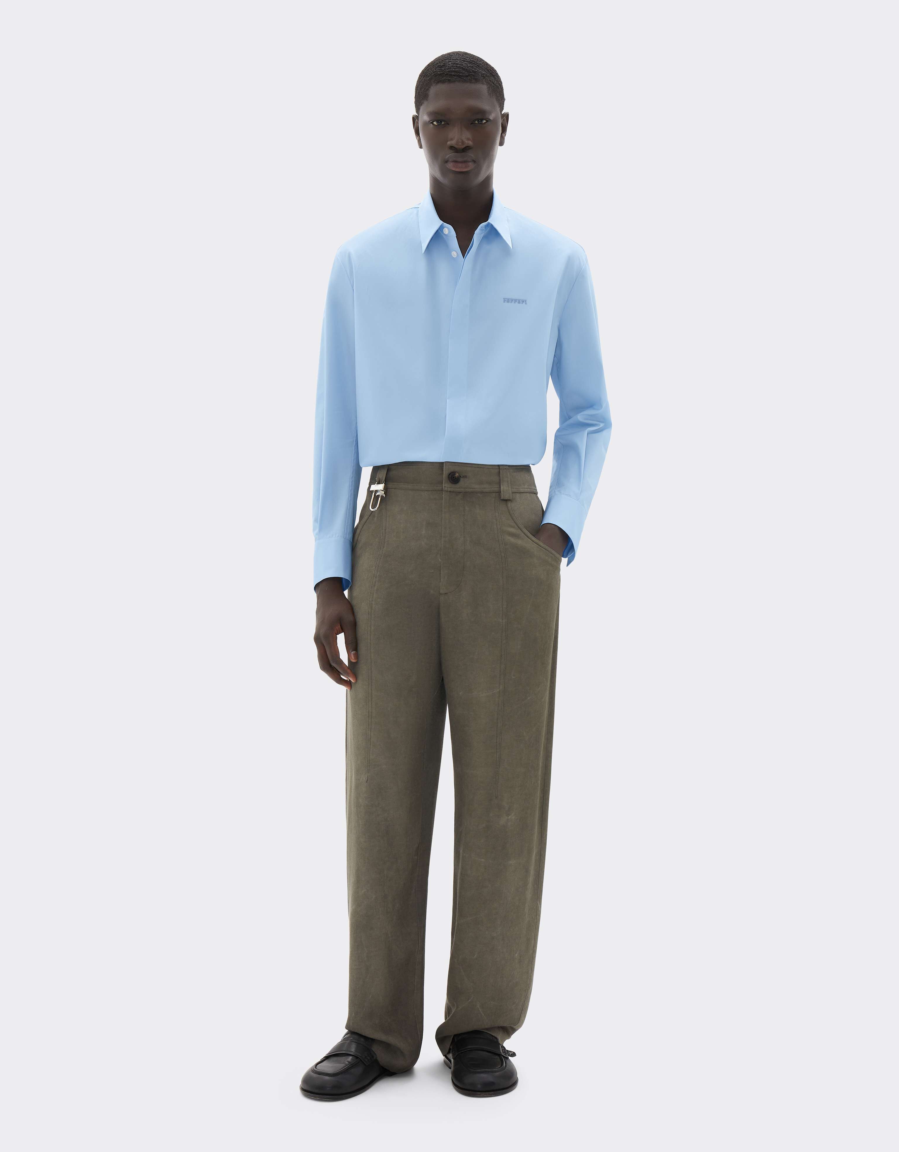 Embroidered Cotton Poplin Shirt Ferrari Embroidered Cotton Poplin Shirt Powder Blue CWMSH0021WCO0035f