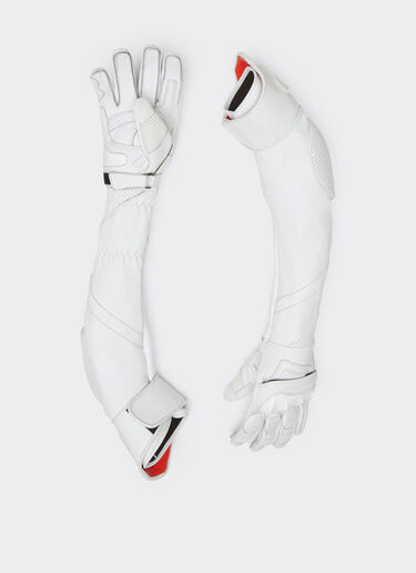 Ferrari Lange Handschuhe aus Leder Optisch Weiß 21157f