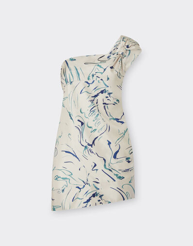 Ferrari Mini dress in silk with Cavallino print Ecru 21899f