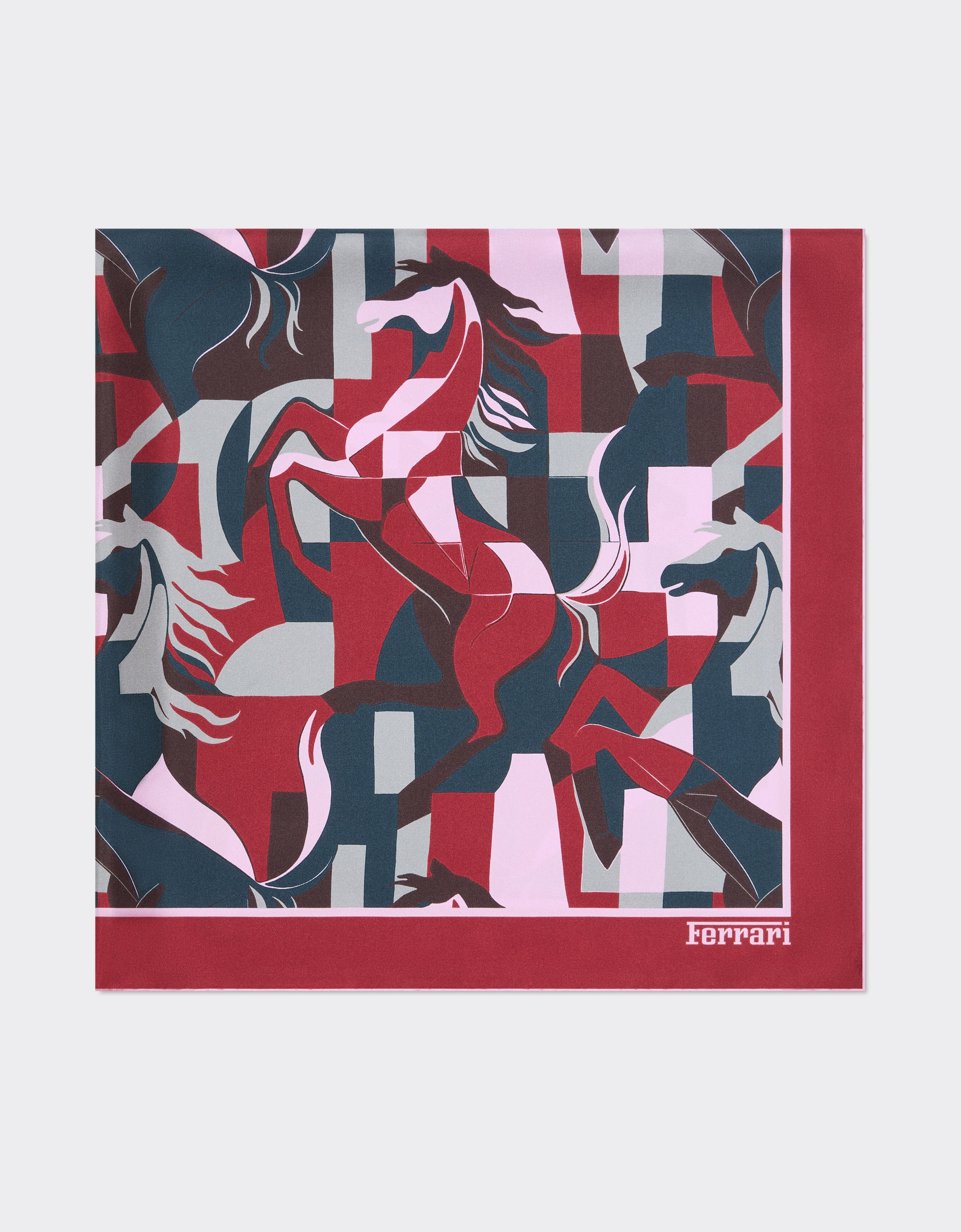 Ferrari Silk yoke with color block Cavallino print Peacock 22716f