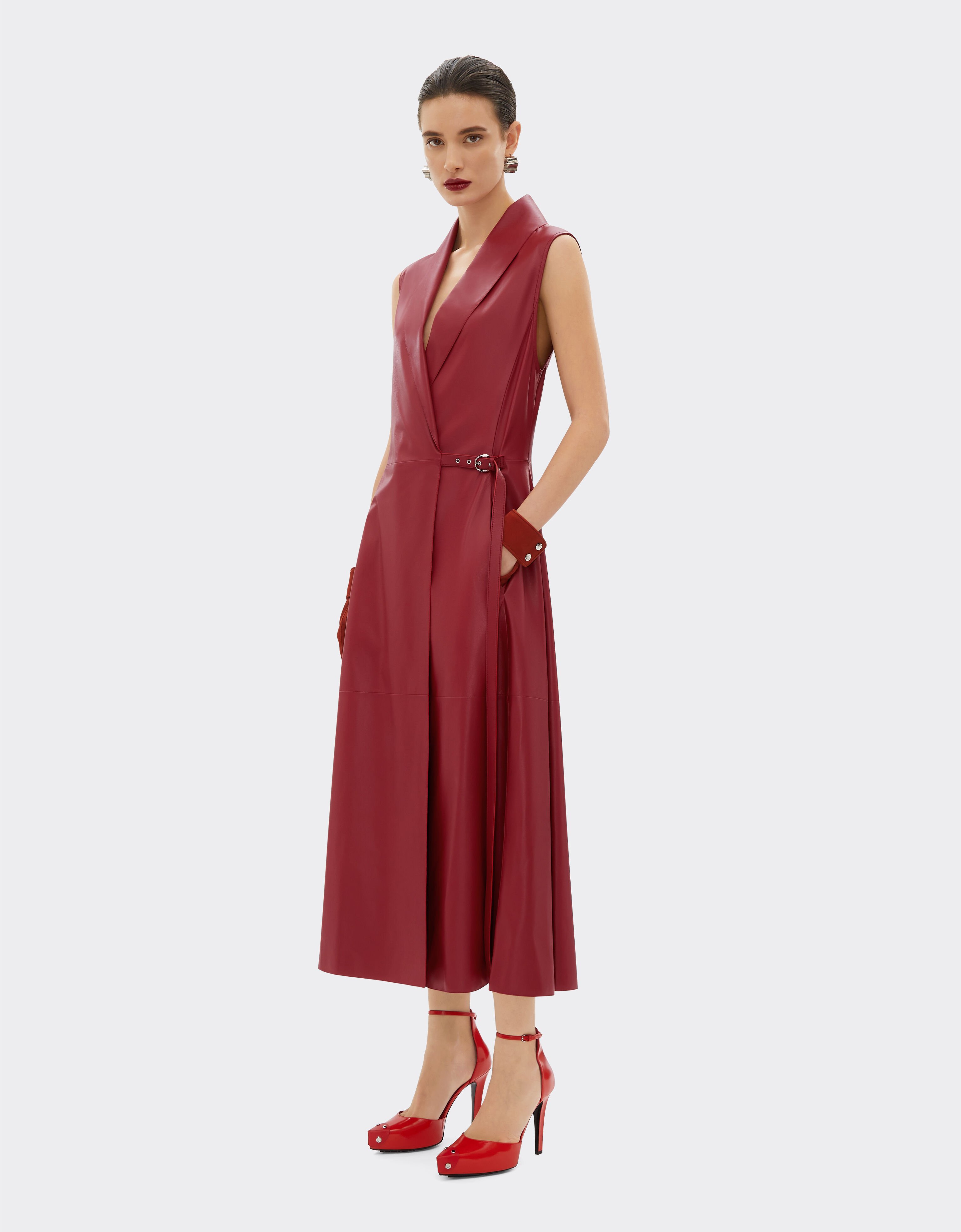 Ferrari Long dress in draped nappa leather Maison Red 22100f
