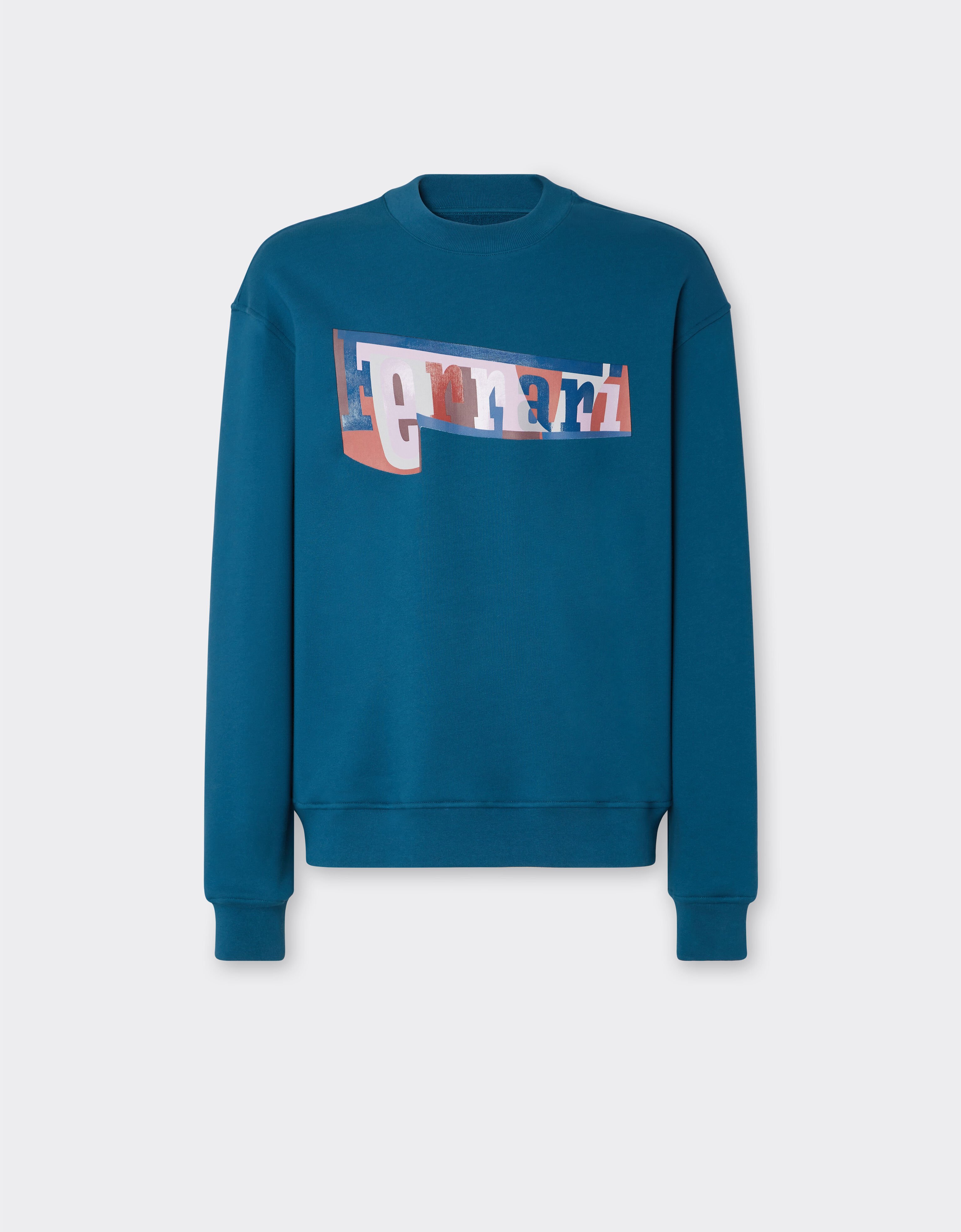 Ferrari Sudadera con logotipo estampado en bloques de color Azul pavo real 49278f