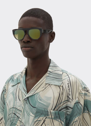 Ferrari Ferrari sunglasses in grey striped acetate with mirror lenses Blu Scozia F1203f