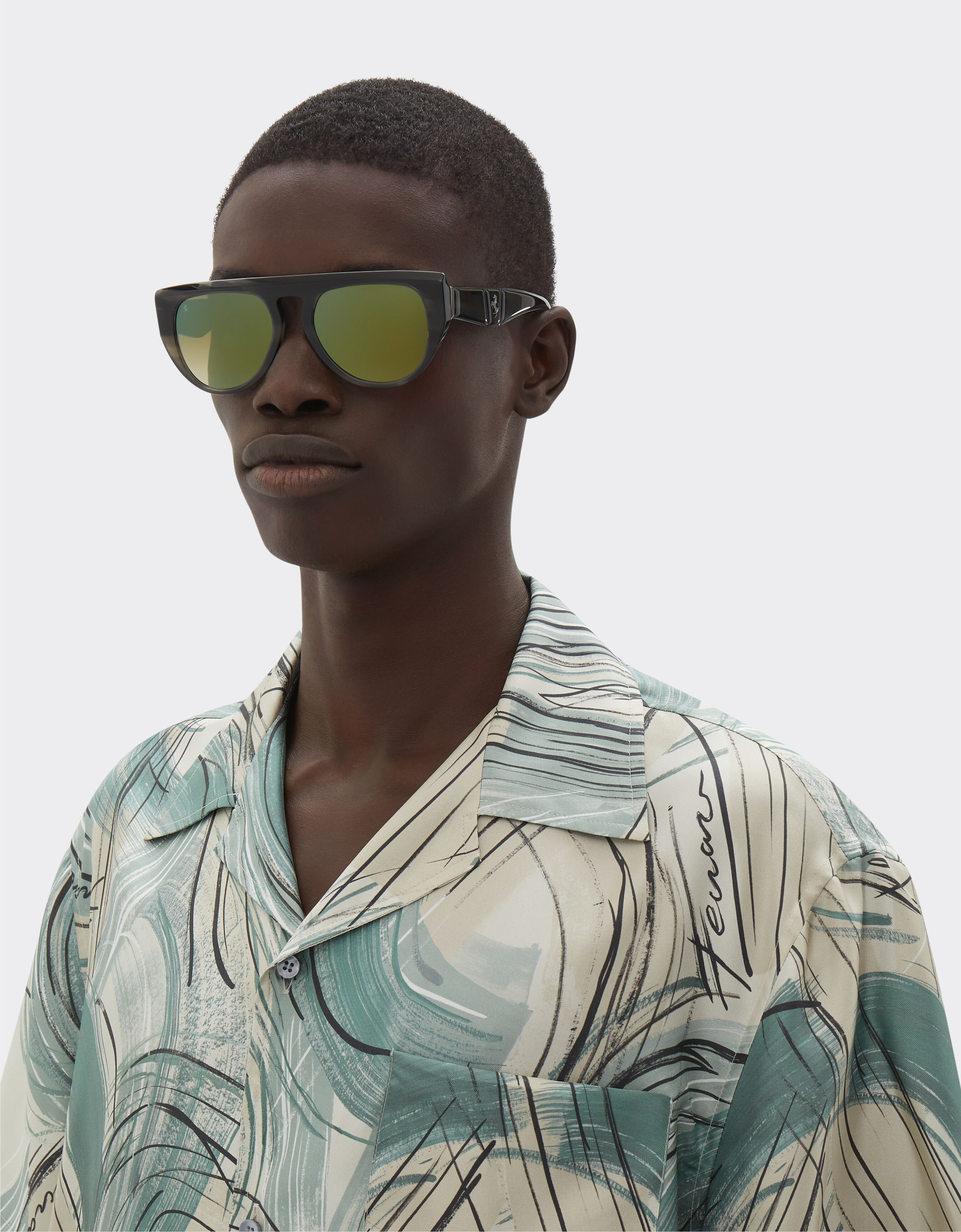 Ferrari Ferrari sunglasses in grey striped acetate with mirror lenses Blu Scozia F1203f