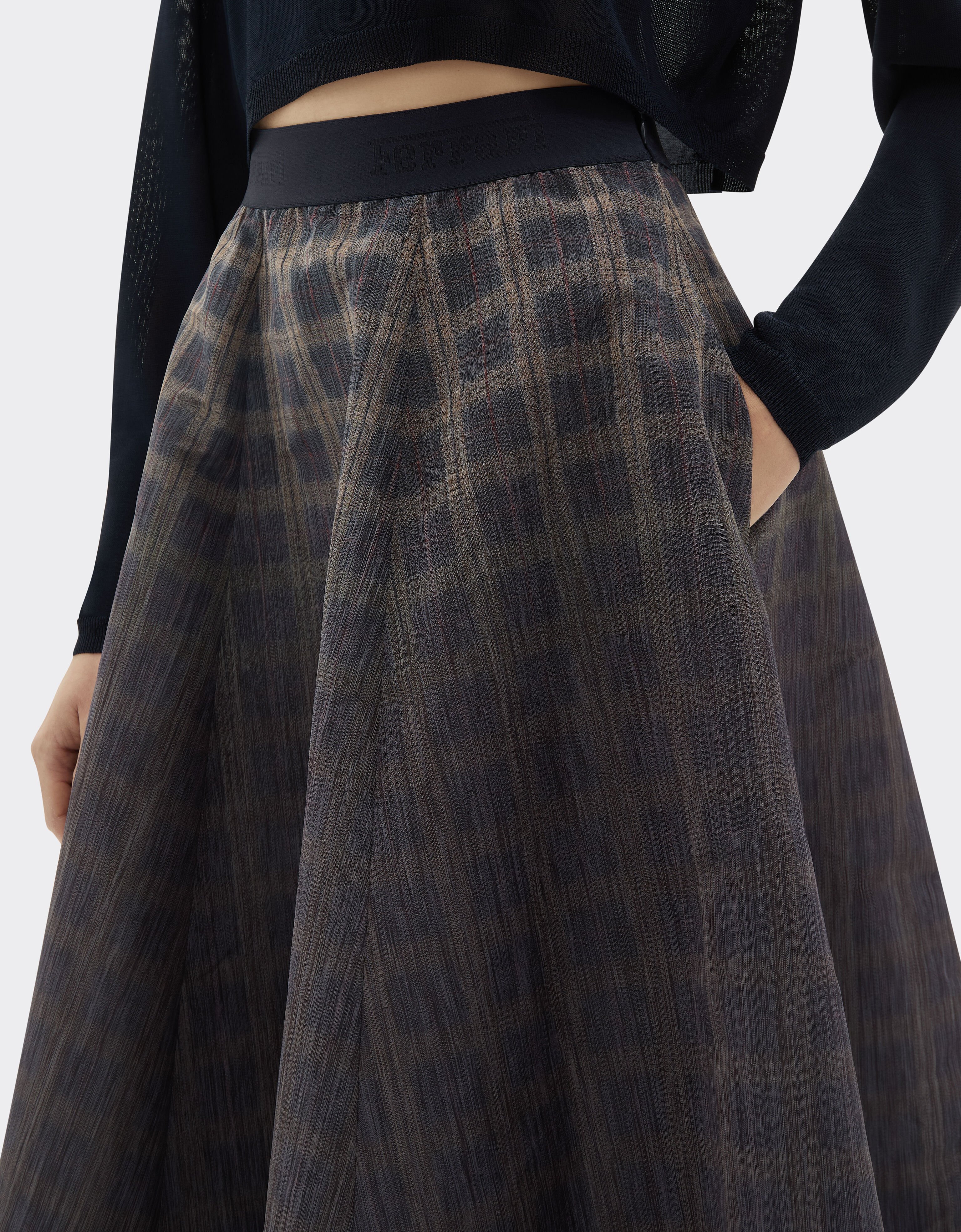 Ferrari Long skirt in chiné check printed nylon Mahogany 22651f