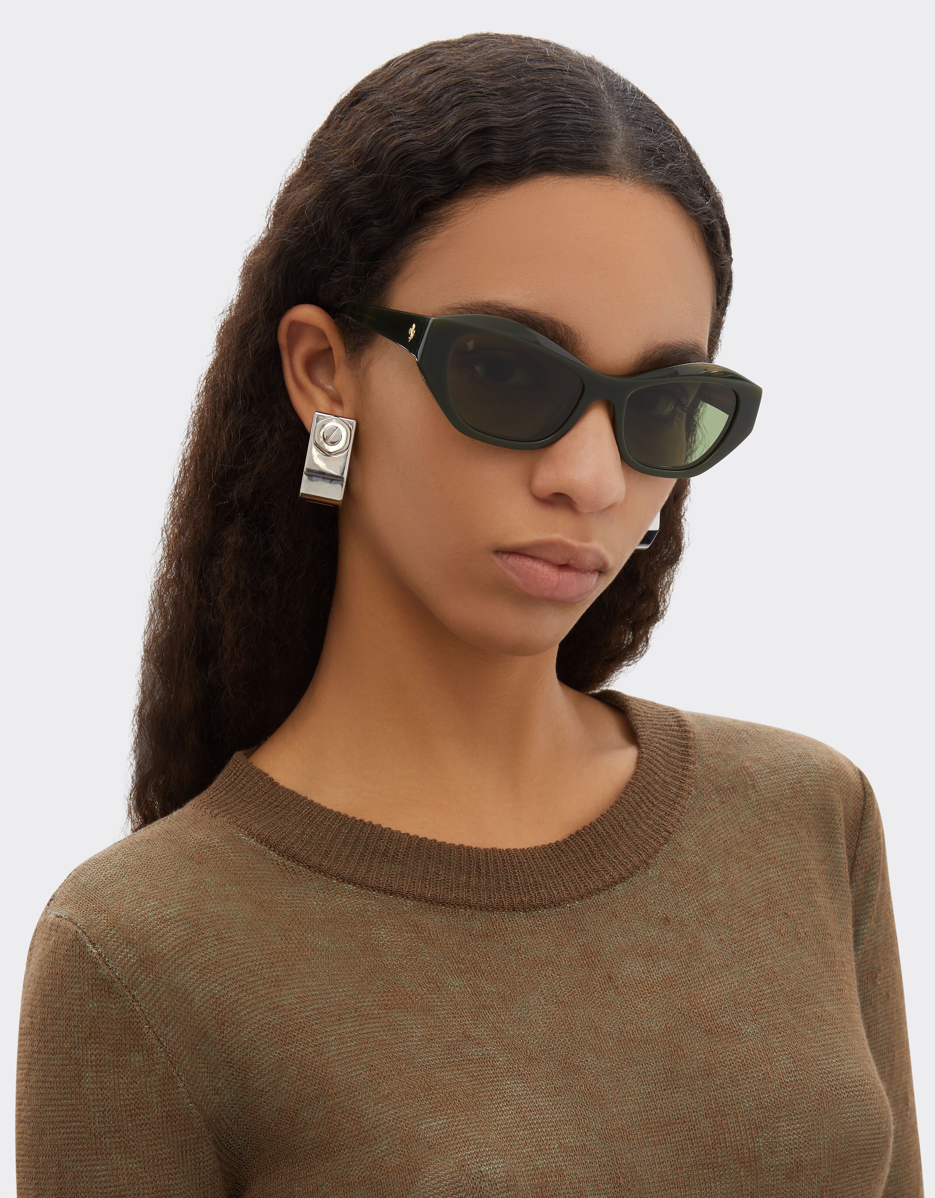 Ferrari Ferrari sunglasses in  green striped acetate  with solid green lenses Verde Abetone LA0L5f