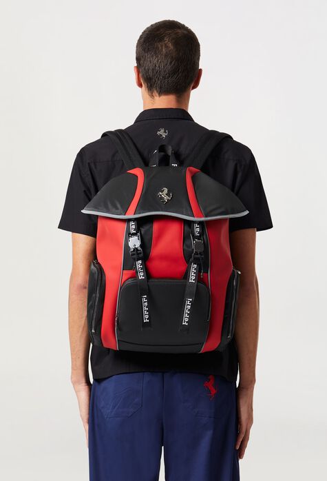 Ferrari Leather and nylon backpack Rosso Corsa F1135f
