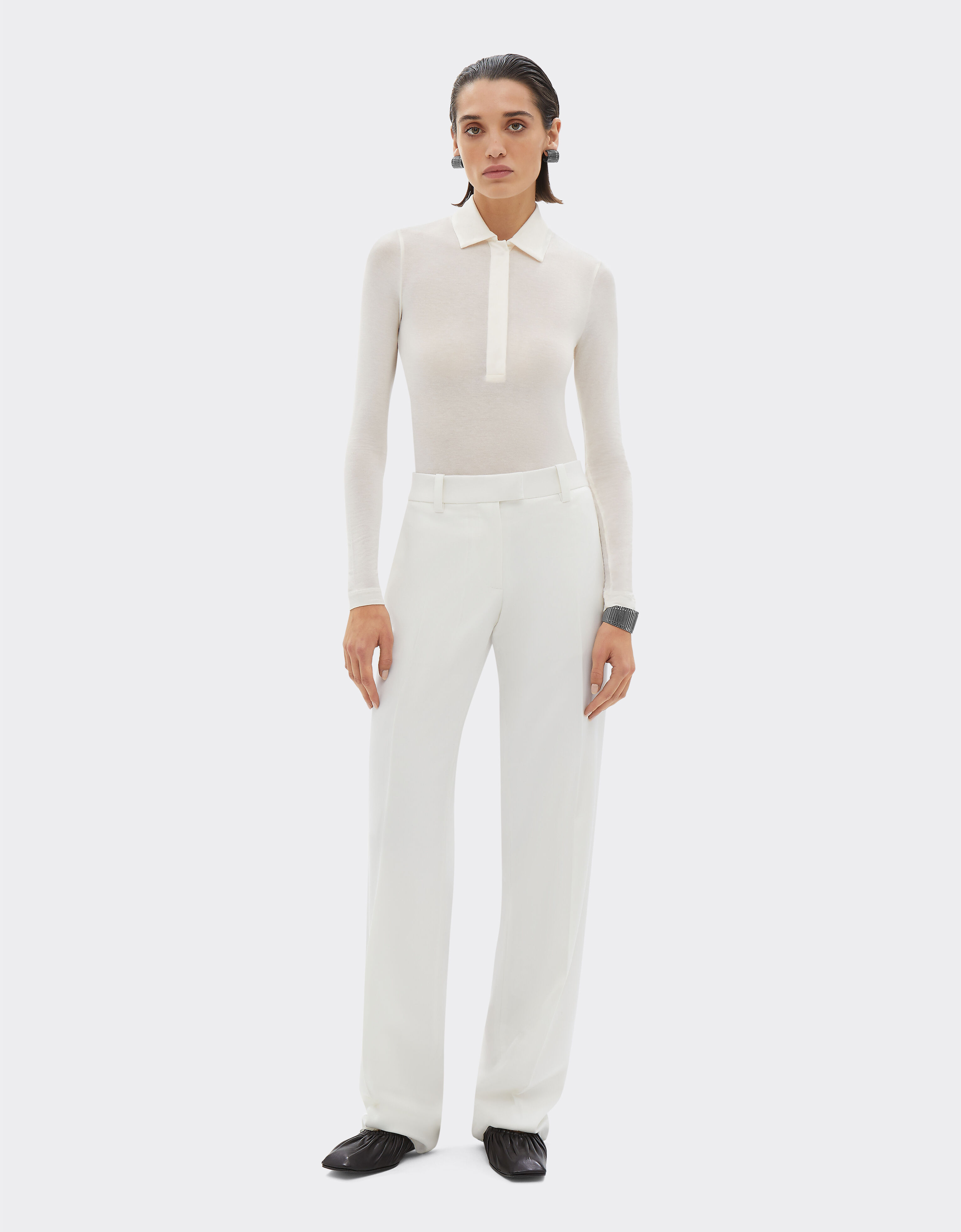 Polo manica lunga in cashmere e modal in Avorio da Donna Ferrari