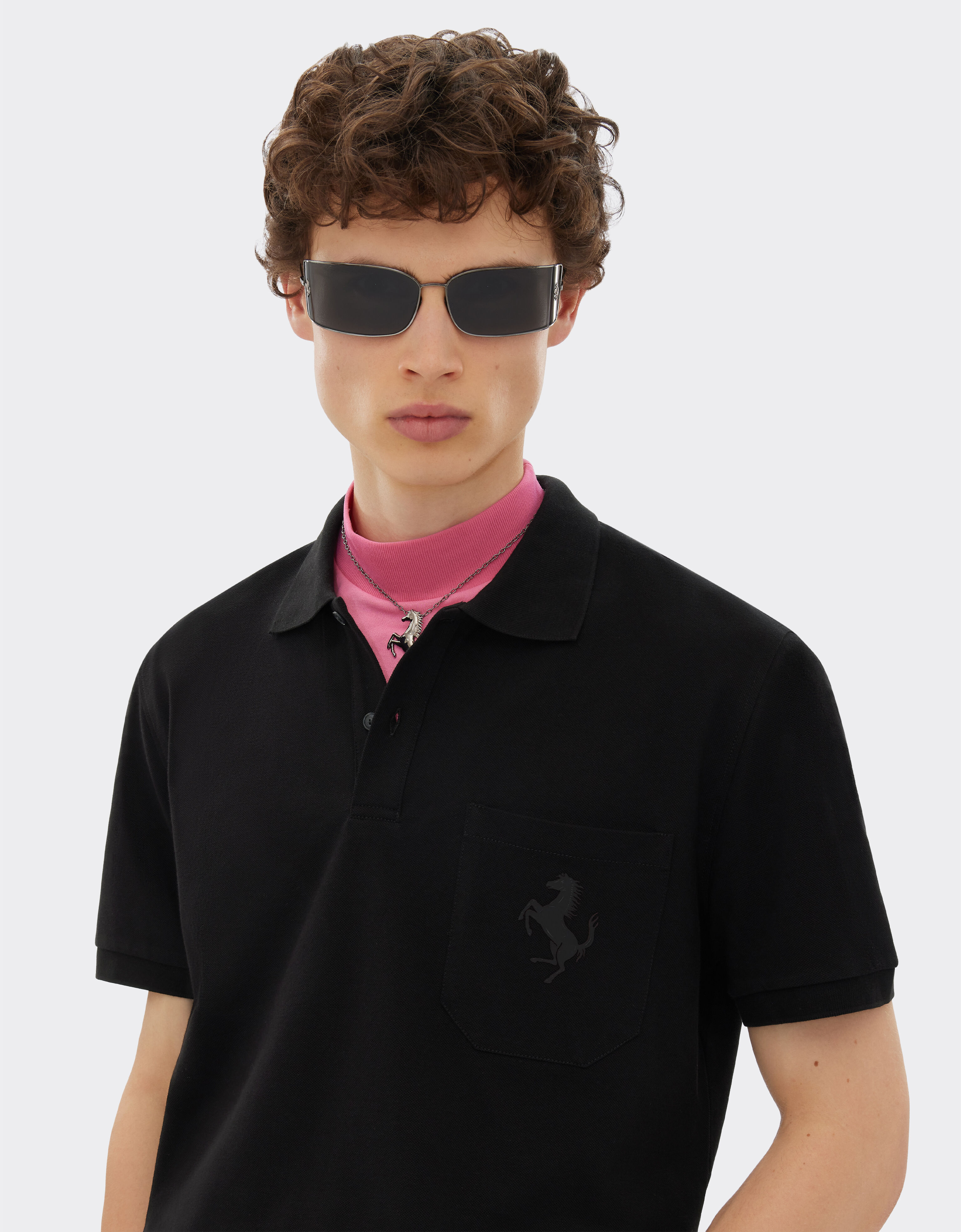 Ferrari Cotton polo shirt with prancing horse Black 20132f