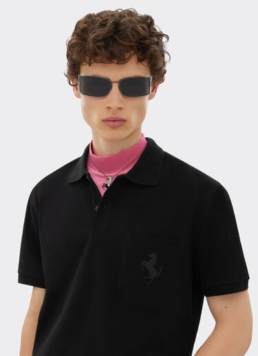 Ferrari Piqué cotton polo shirt with Prancing Horse detail Black 20132f