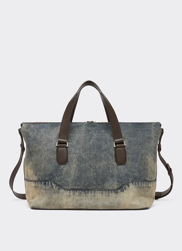 Ferrari Acid-washed denim and leather duffle bag Blu Denim 51329f