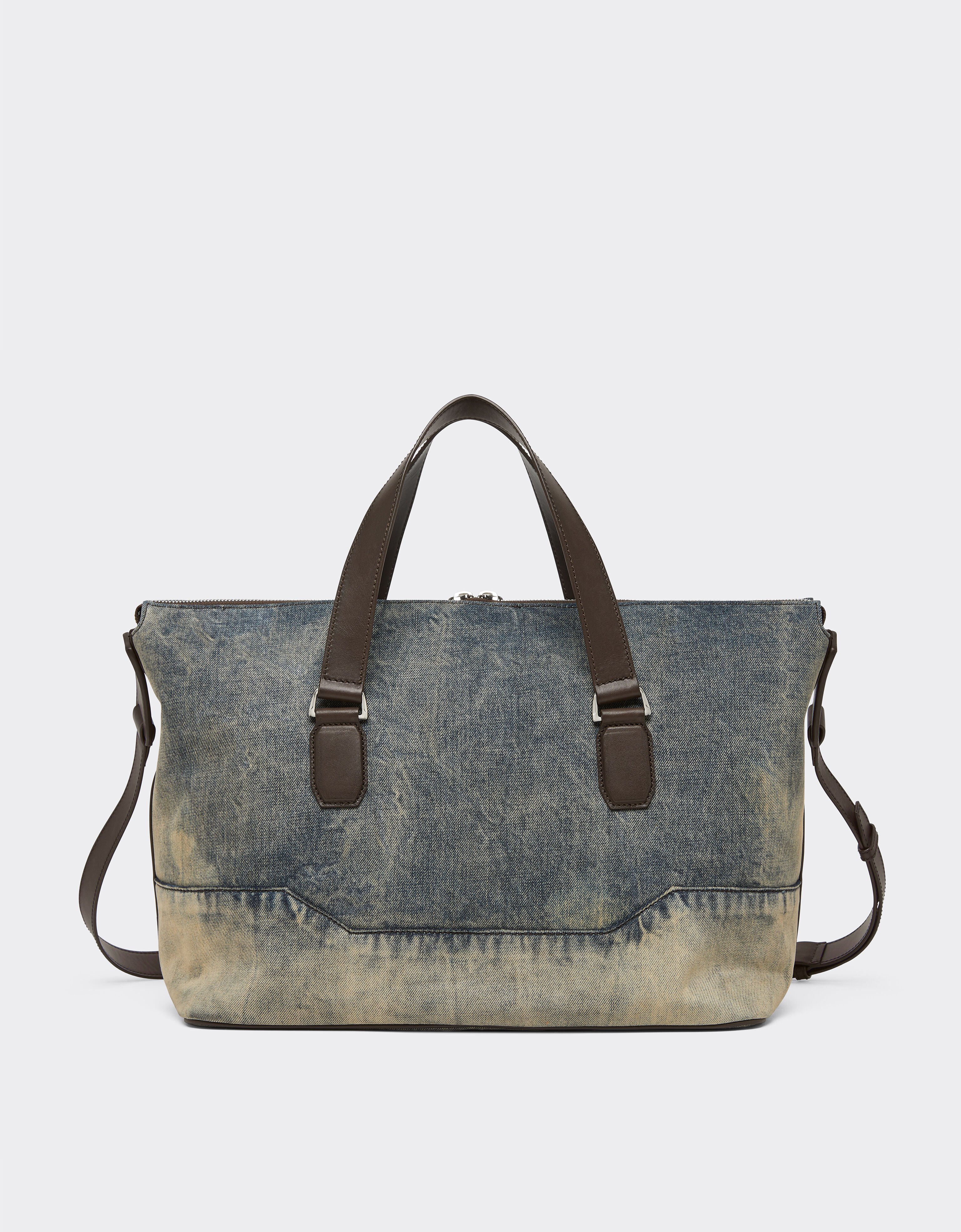 Ferrari Acid-washed denim and leather duffle bag Blu Denim 51329f