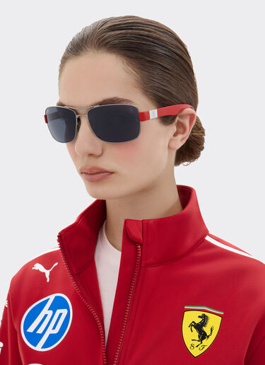 Ferrari Ray-Ban for Scuderia Ferrari RB3763M in gunmetal grey metal and red plastic with dark grey lenses Ingrid LA01If
