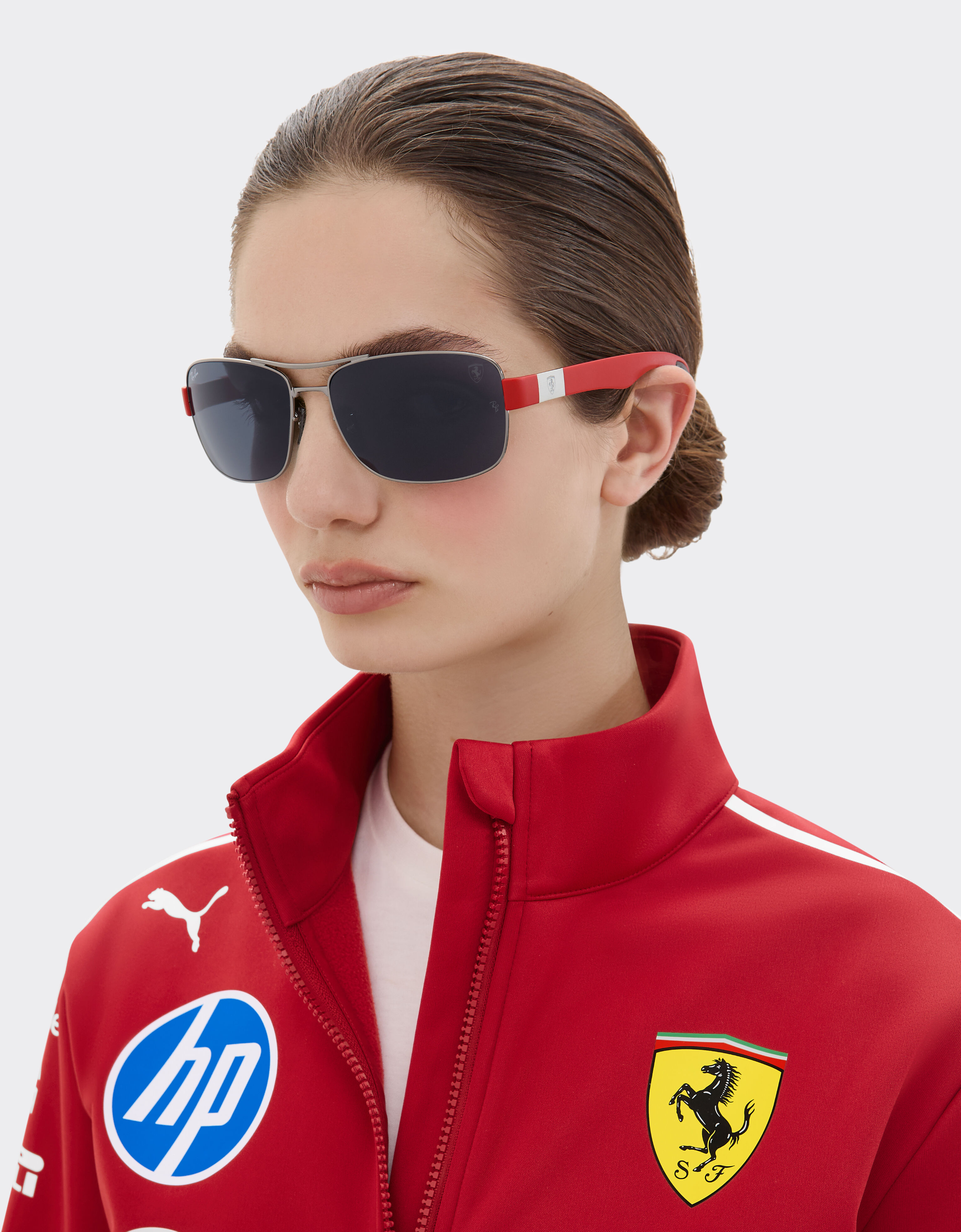 Ferrari Ray-Ban for Scuderia Ferrari RB3763M in gunmetal grey metal and red plastic with dark grey lenses Ingrid LA01If