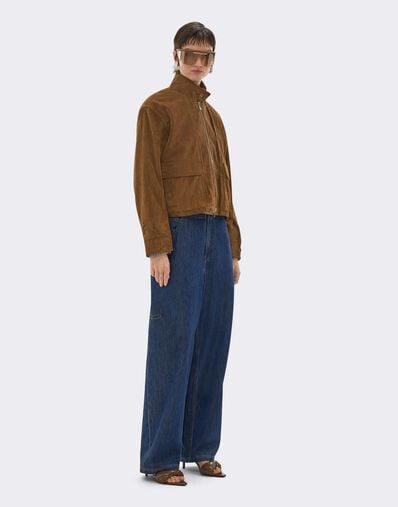 Suede Blouson with Oversized Shoulders Ferrari Suede Blouson with Oversized Shoulders Caffè CLWOU0011LCK0003f