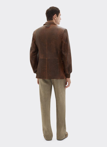 Ferrari Damask leather blazer Khaki Green 50087f