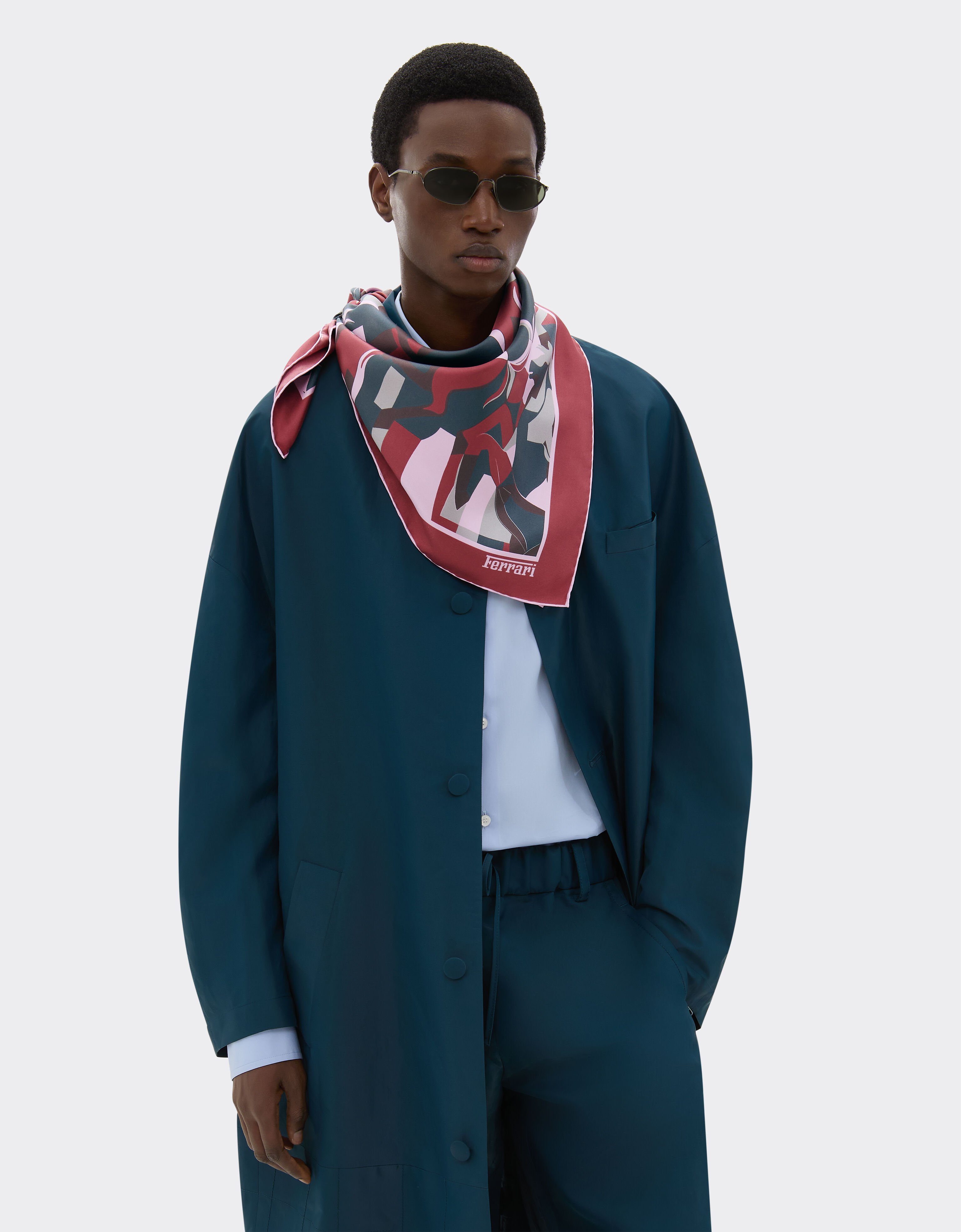 Ferrari Silk yoke with color block Cavallino print Peacock 22716f