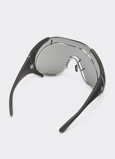 Ferrari Sunglasses in metal and black leather with dark grey shield Ingrid LA01Mf