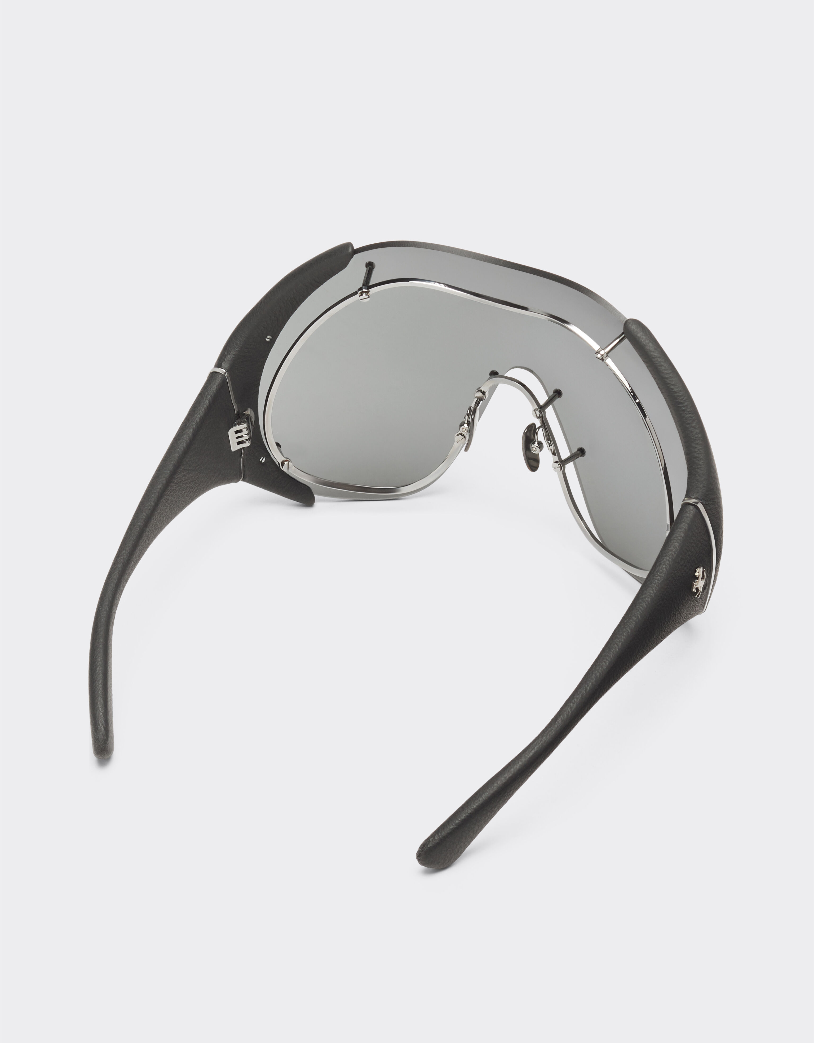 Ferrari Sunglasses in metal and black leather with dark grey shield Ingrid LA01Mf
