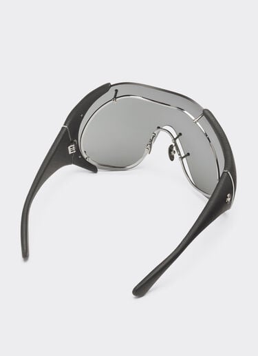 Sunglasses in metal and black leather with dark grey shield Ferrari Sunglasses in metal and black leather with dark grey shield Ingrid LA01Mf
