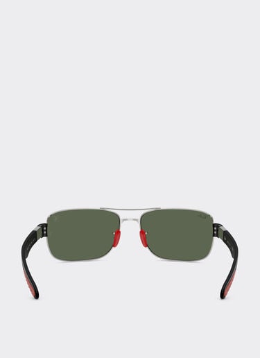 Ferrari Ray-Ban for Scuderia Ferrari RB3763M in silver-tone metal and black plastic with dark green lenses Silver LA01Ff