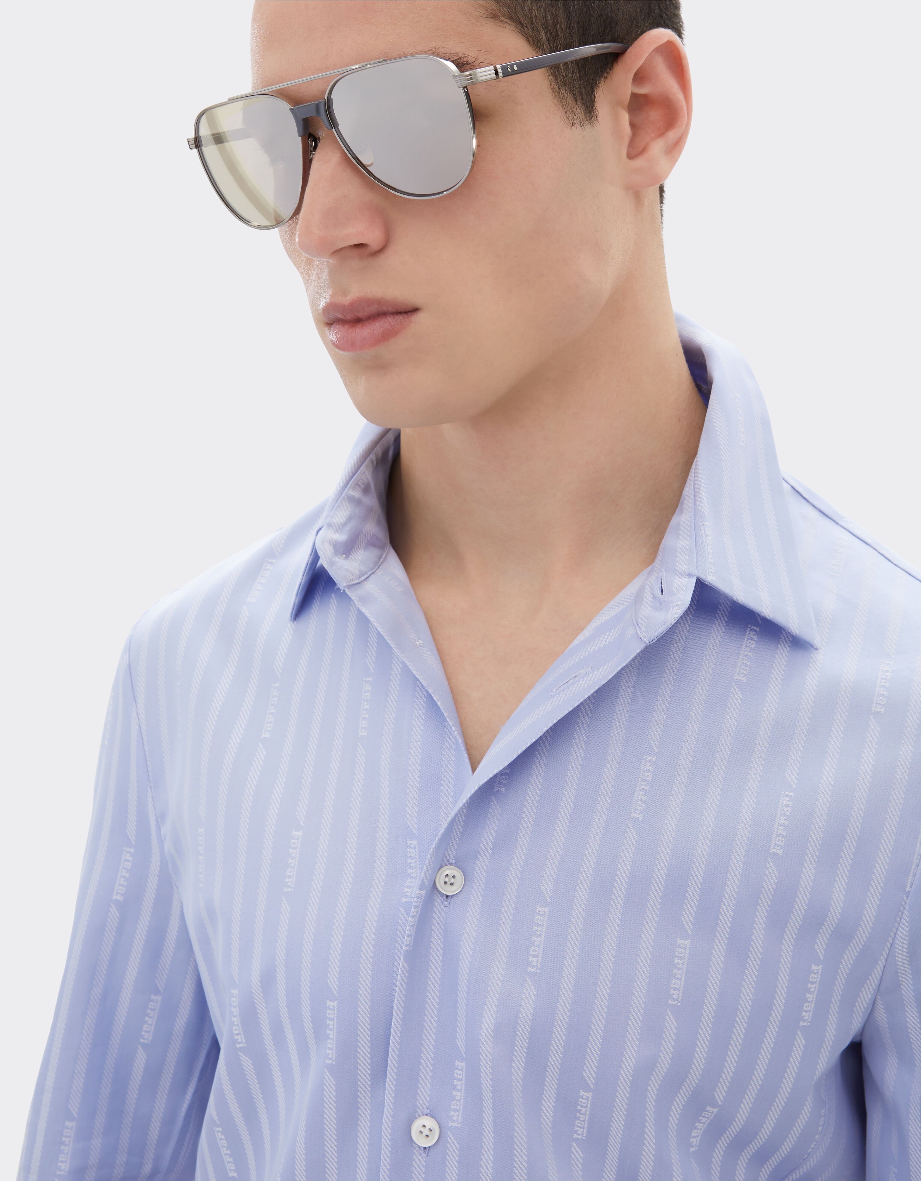 Ferrari Cotton shirt with Ferrari Monogram motif Oxford Blue 50810f