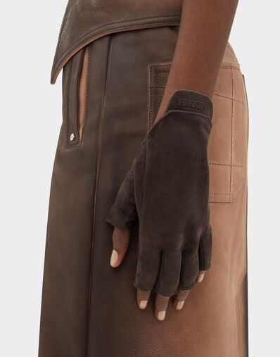 Ferrari Gants sans doigts en cuir suédé Marrone Scuro 51069f
