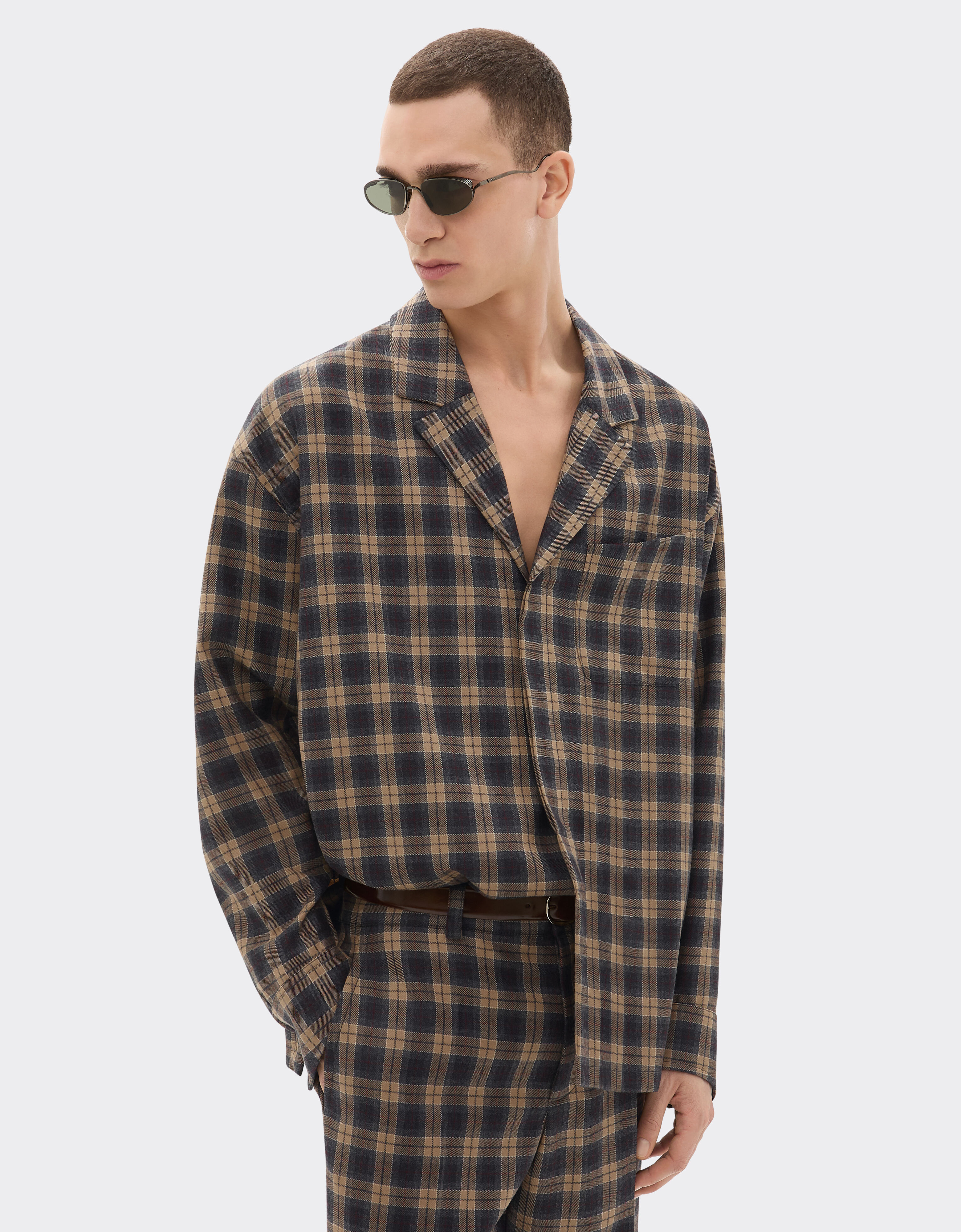Ferrari Tartan wool shirt Melange gray 22616f